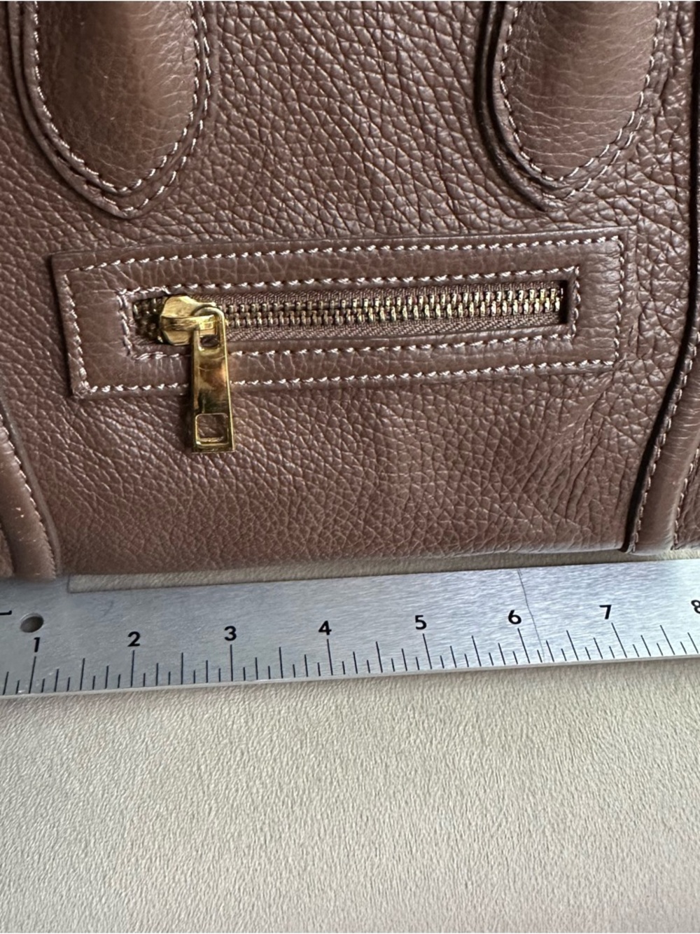 Genuine Leather Mini Satchel Taupe Brown | Crossbody Top Handle | Structured Bag - Picture 10 of 16